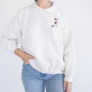 Vintage Northern Reflections Sweatshirt Floral Embroidered White Cottagecore L